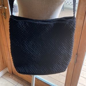Black crocheted crossbody bag